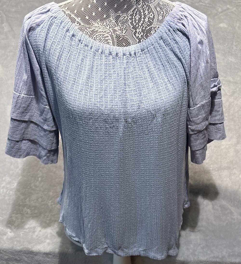 Lucky Brand Women's Off The Shoulder Stripe Top Blue Pink Fisherman Boho Medium